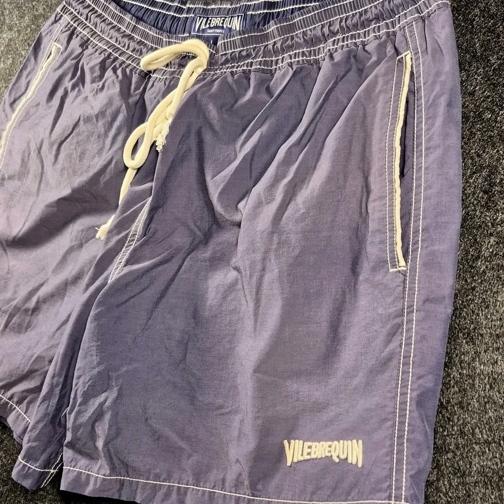 Vilebrequin Moorea Swim Trunks Mens L Blue Embroidered Saint Tropez Luxury Beach